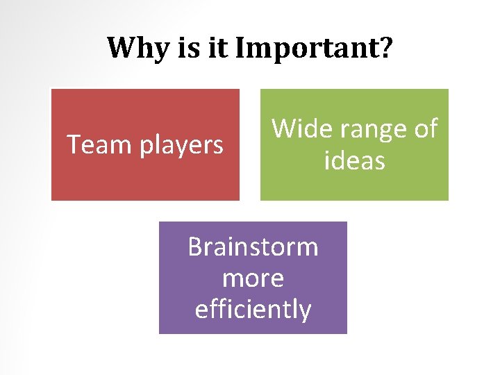 Why is it Important? Team players Wide range of ideas Brainstorm more efficiently 