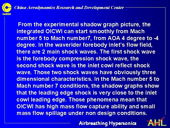 China Aerodynamics Research and Development Center From the experimental shadow graph picture, the integrated China Aerodynamics Research and Development Center From the experimental shadow graph picture, the integrated