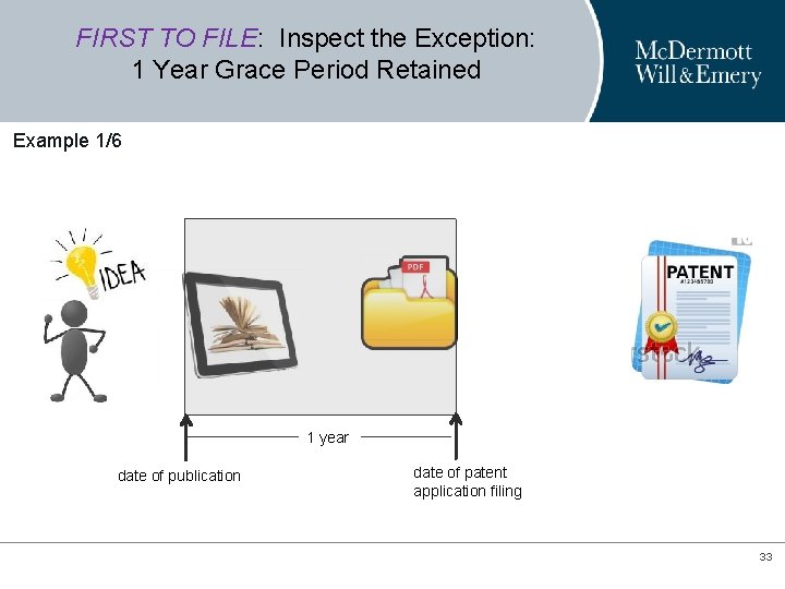 FIRST TO FILE: Inspect the Exception: 1 Year Grace Period Retained Example 1/6 1