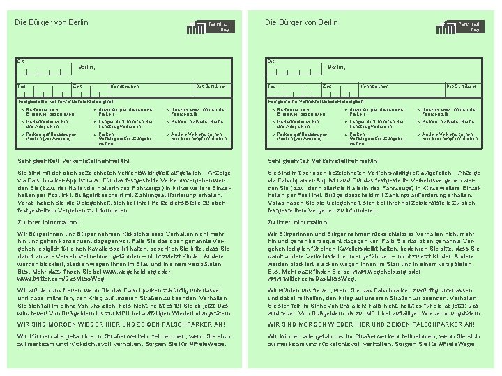 Die Bürger von Berlin Park(ing) Day Ort Berlin, Tag Zeit Berlin, Kennzeichen Dst-Schlüssel Festgestellte