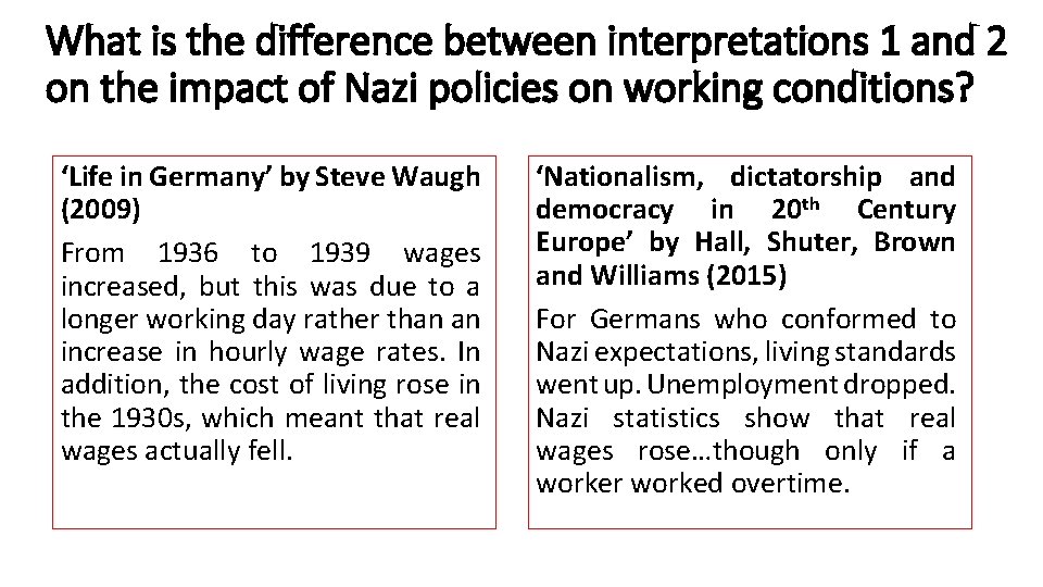What is the difference between interpretations 1 and 2 on the impact of Nazi