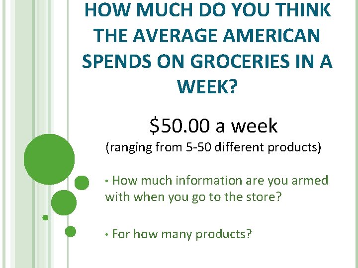 HOW MUCH DO YOU THINK THE AVERAGE AMERICAN SPENDS ON GROCERIES IN A WEEK?