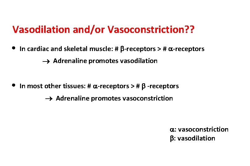 Vasodilation and/or Vasoconstriction? ? • In cardiac and skeletal muscle: # -receptors > #