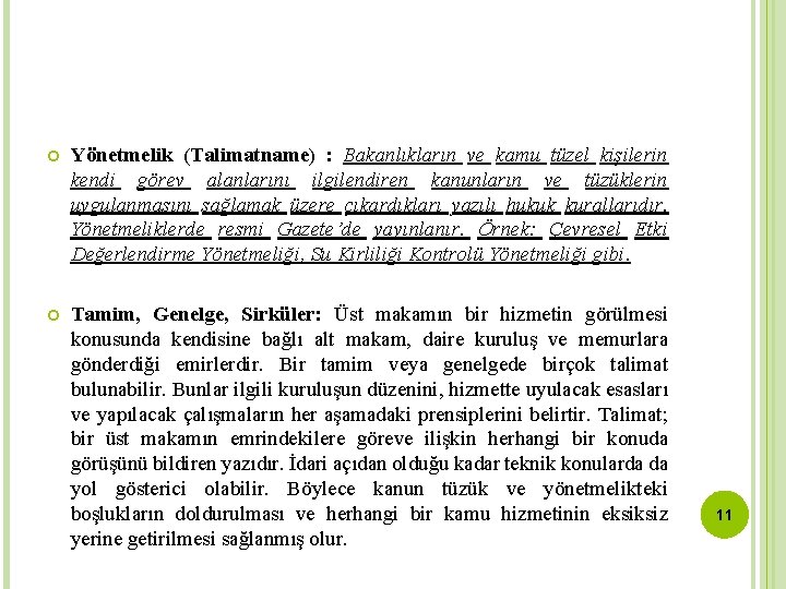  Yönetmelik (Talimatname) : Bakanlıkların ve kamu tüzel kişilerin kendi görev alanlarını ilgilendiren kanunların