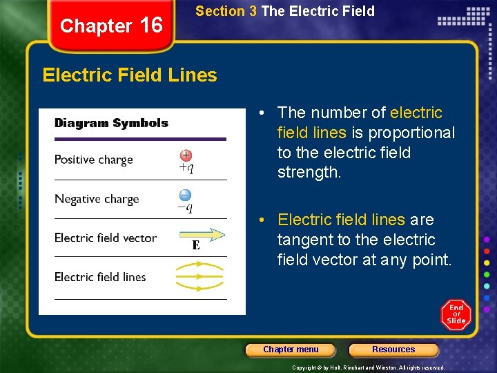 Chapter 16 Section 3 The Electric Field Lines • The number of electric field