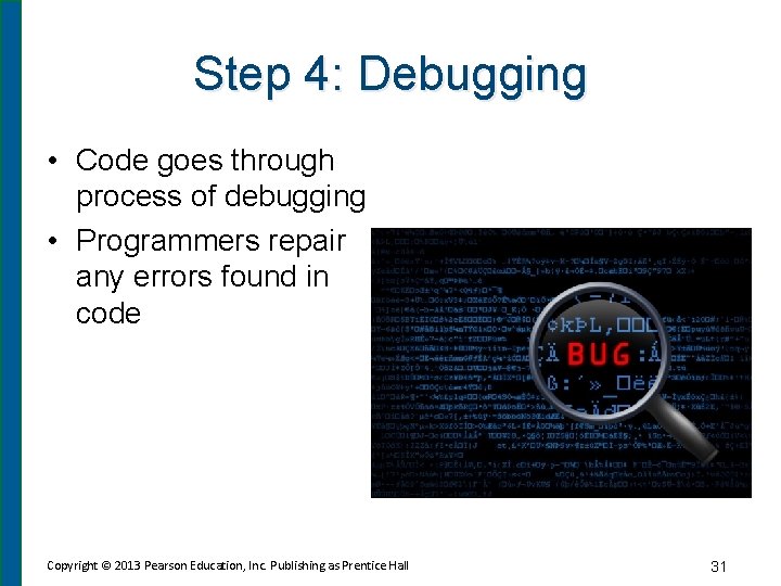 Step 4: Debugging • Code goes through process of debugging • Programmers repair any