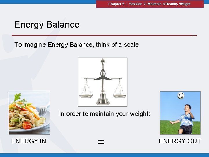 Chapter 5 | Session 2: Maintain a Healthy Weight Energy Balance To imagine Energy