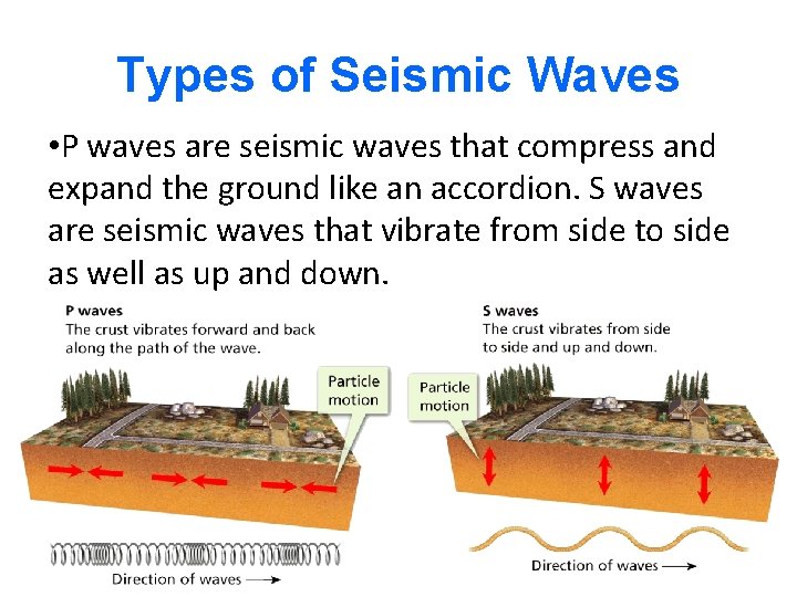 - Earthquakes and Seismic Waves Types of Seismic Waves • P waves are seismic