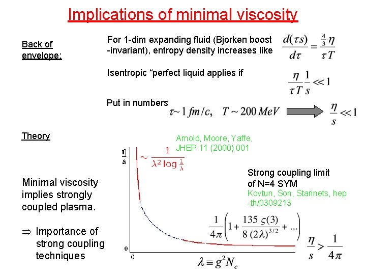 Implications of minimal viscosity Back of envelope: For 1 -dim expanding fluid (Bjorken boost