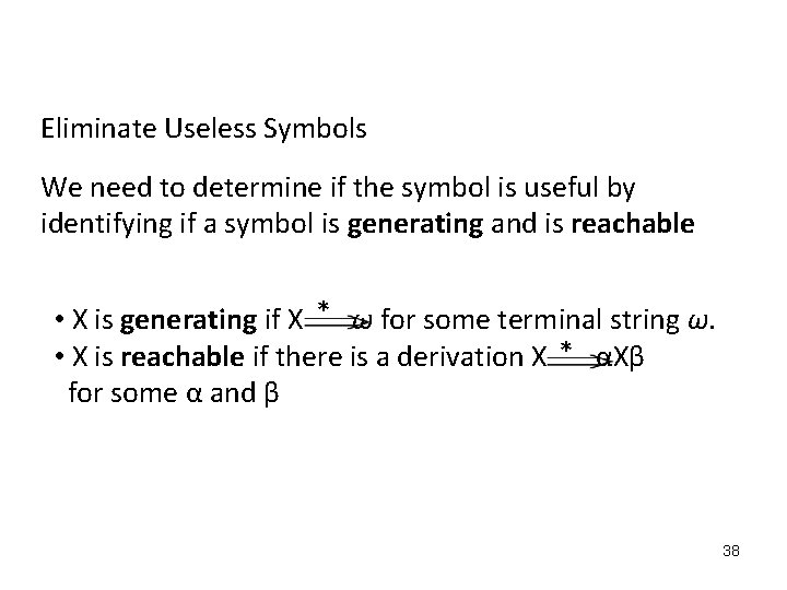 Eliminate Useless Symbols We need to determine if the symbol is useful by identifying