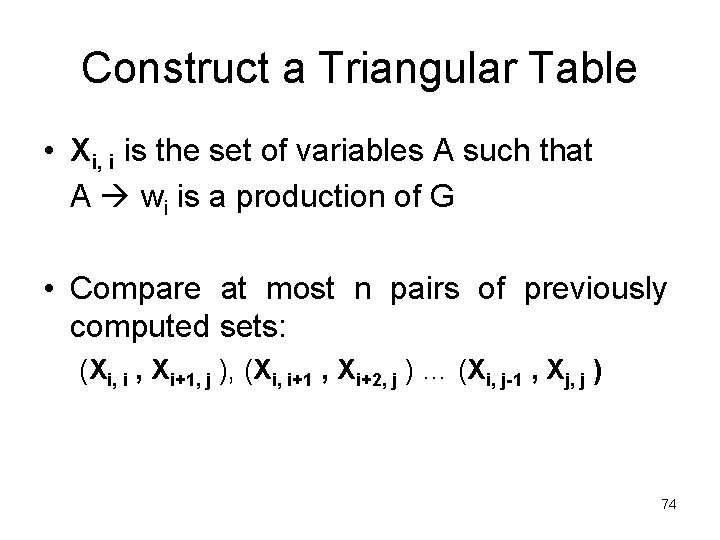 Construct a Triangular Table • Xi, i is the set of variables A such