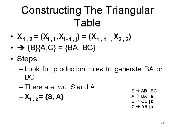 Constructing The Triangular Table • X 1 , 2 = (Xi , Xi+1 ,