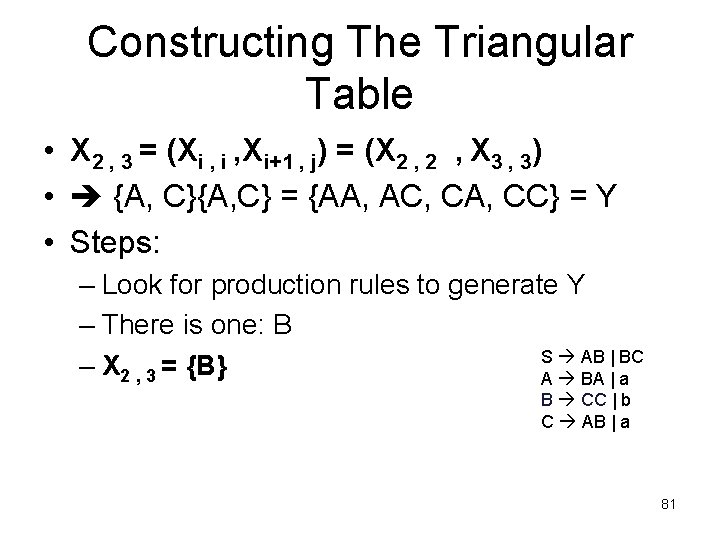 Constructing The Triangular Table • X 2 , 3 = (Xi , Xi+1 ,