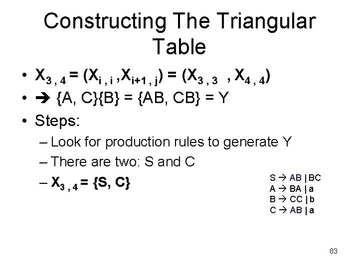 Constructing The Triangular Table • X 3 , 4 = (Xi , Xi+1 ,