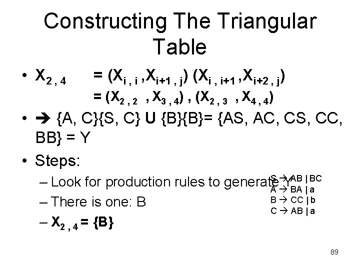 Constructing The Triangular Table • X 2 , 4 = (Xi , Xi+1 ,