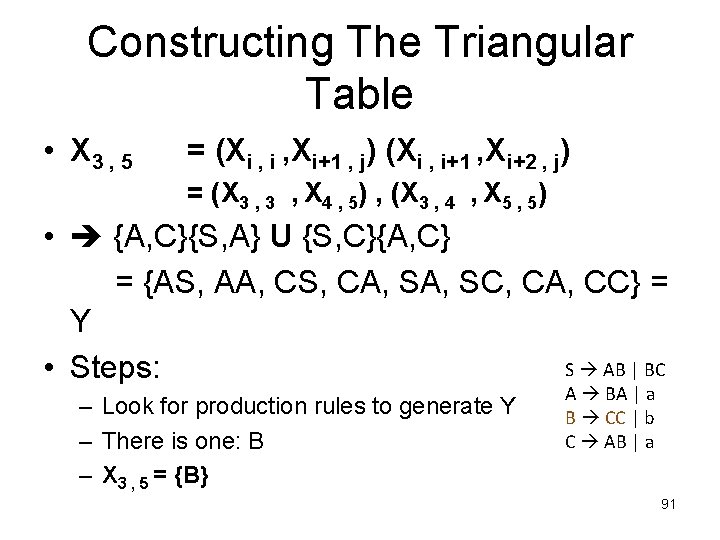 Constructing The Triangular Table • X 3 , 5 = (Xi , Xi+1 ,