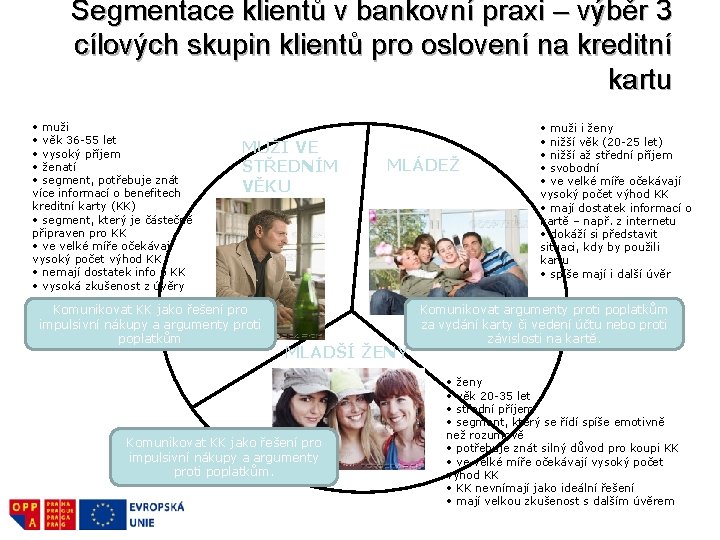 Segmentace klientů v bankovní praxi – výběr 3 cílových skupin klientů pro oslovení na