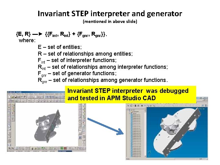Invariant STEP interpreter and generator (mentioned in above slide) {E, R} ▬► {{Fint, Rint}