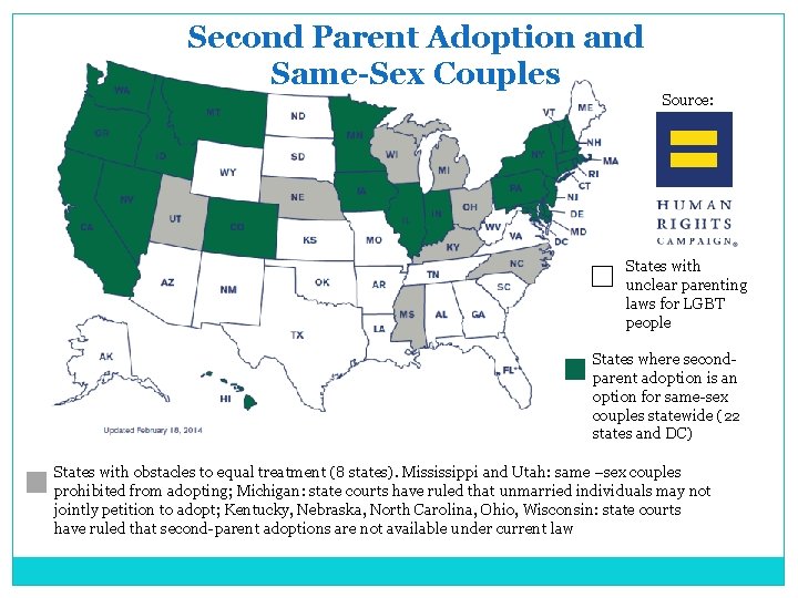 Second Parent Adoption and Same-Sex Couples Source: States with unclear parenting laws for LGBT