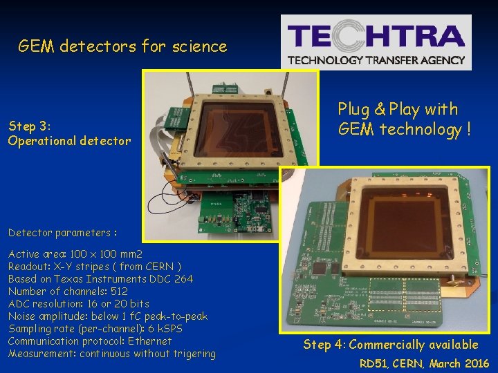 GEM detectors for science Step 3: Operational detector Plug & Play with GEM technology