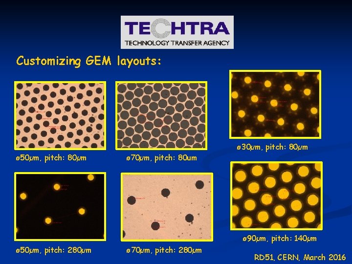 Customizing GEM layouts: ø 30µm, pitch: 80µm ø 50µm, pitch: 80µm ø 70µm, pitch: