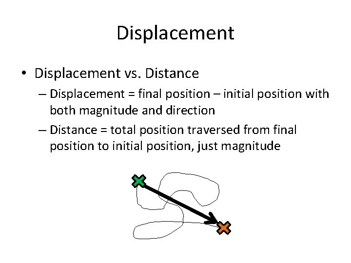Displacement • Displacement vs. Distance – Displacement = final position – initial position with Displacement • Displacement vs. Distance – Displacement = final position – initial position with