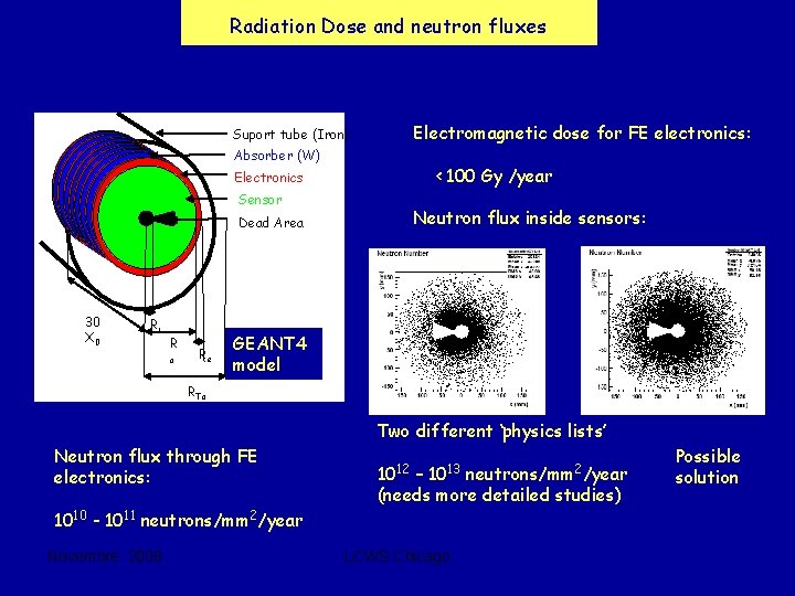 Radiation Dose and neutron fluxes Electromagnetic dose for FE electronics: Suport tube (Iron) Absorber