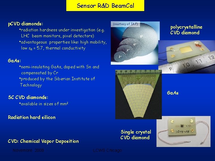 Sensor R&D Beam. Cal p. CVD diamonds: • radiation hardness under investigation (e. g.