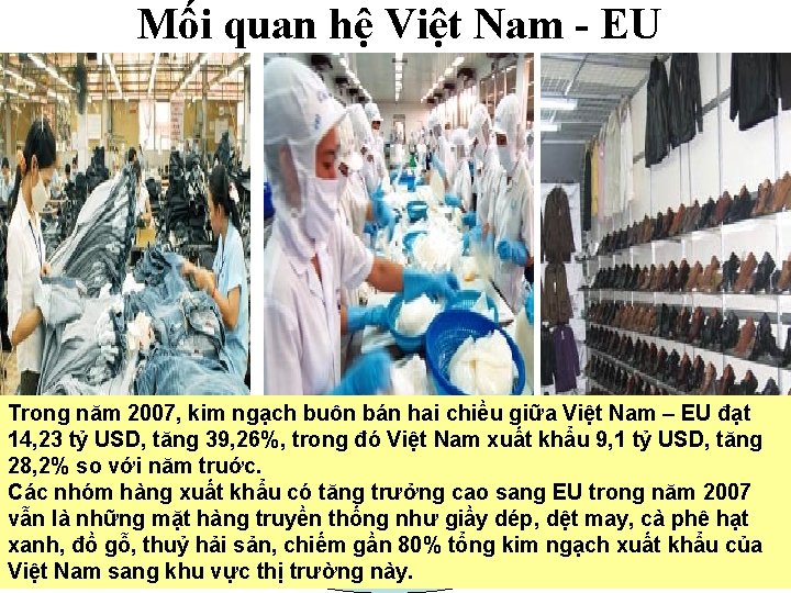 Mối quan hệ Việt Nam - EU Trong năm 2007, kim ngạch buôn bán
