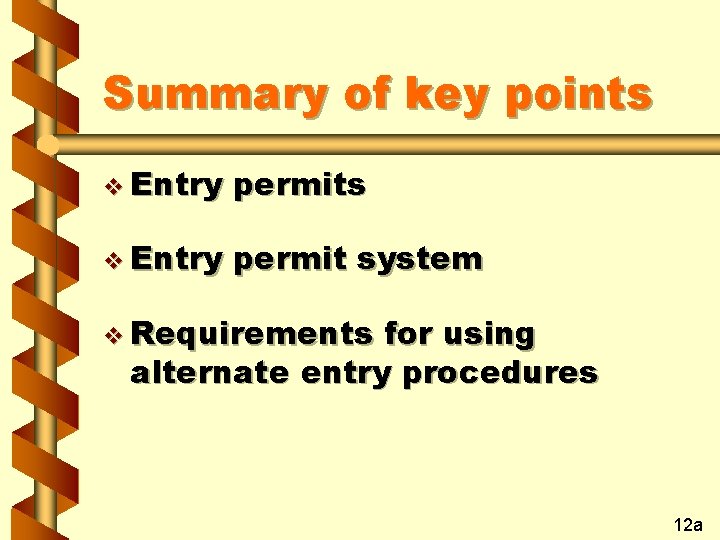 Summary of key points v Entry permit system v Requirements for using alternate entry