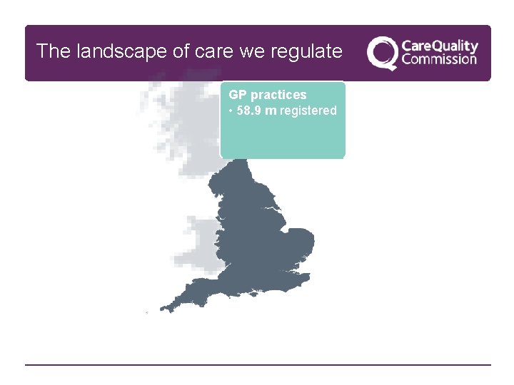 The landscape of care we regulate GP practices • 58. 9 m registered 