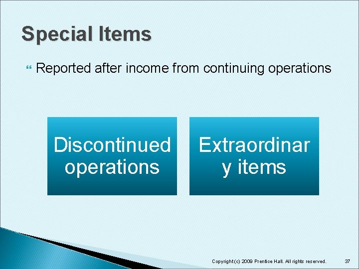 Special Items Reported after income from continuing operations Discontinued operations Extraordinar y items Copyright