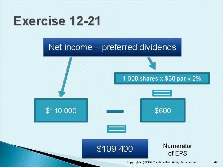 Exercise 12 -21 Net income – preferred dividends 1, 000 shares x $30 par