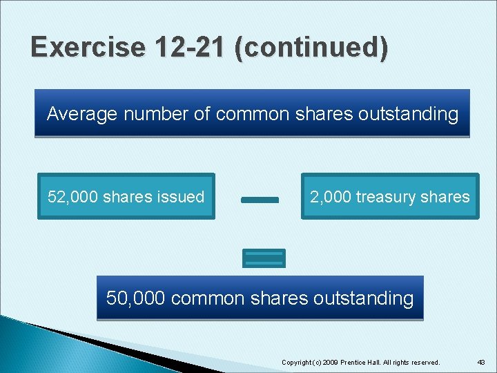 Exercise 12 -21 (continued) Average number of common shares outstanding 52, 000 shares issued