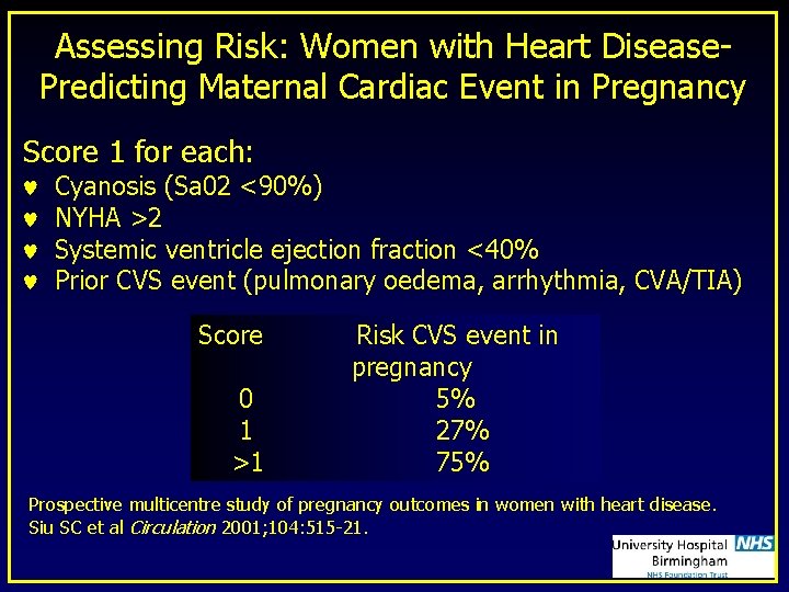 Assessing Risk: Women with Heart Disease. Predicting Maternal Cardiac Event in Pregnancy Score 1