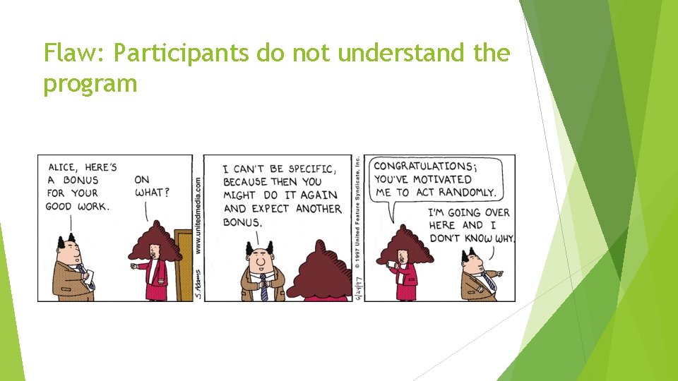Flaw: Participants do not understand the program Flaw: Participants do not understand the program