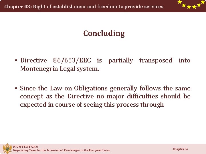 Chapter 03: Right of establishment and freedom to provide services Concluding • Directive 86/653/EEC