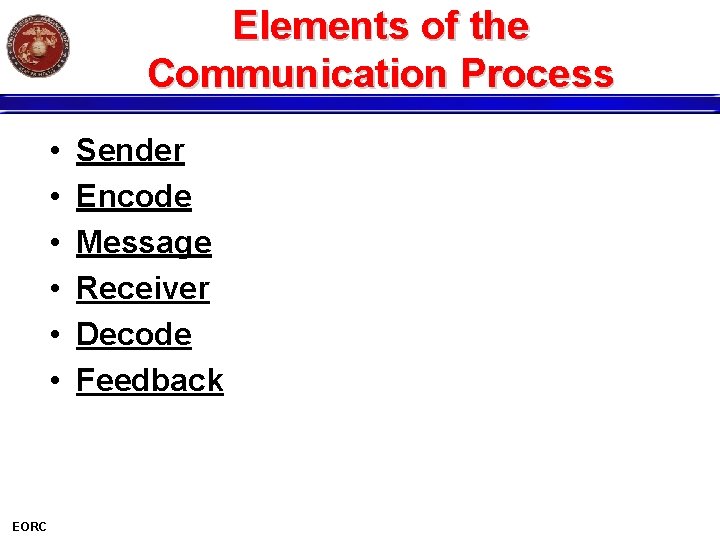 Elements of the Communication Process • • • EORC Sender Encode Message Receiver Decode