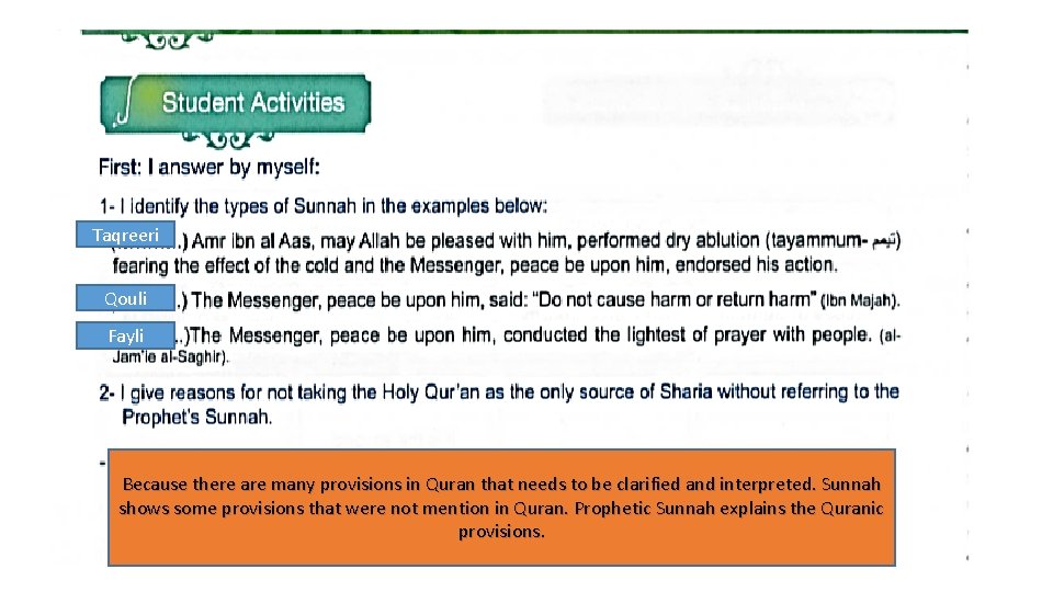 Taqreeri Qouli Fayli Because there are many provisions in Quran that needs to be
