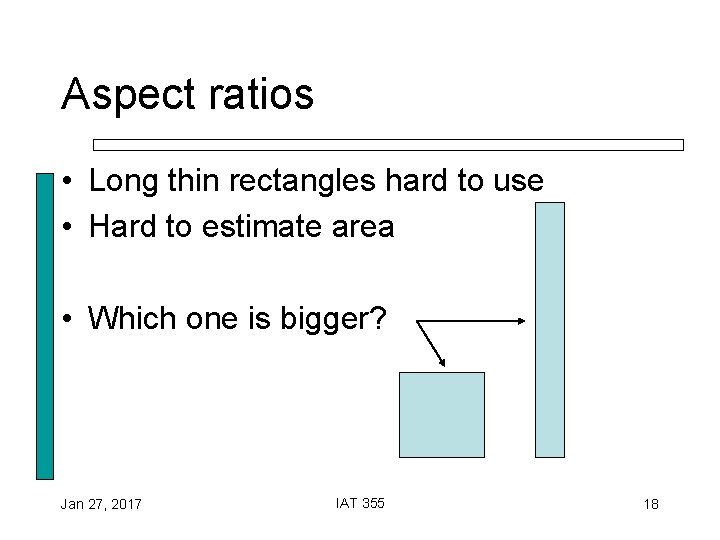 Aspect ratios • Long thin rectangles hard to use • Hard to estimate area