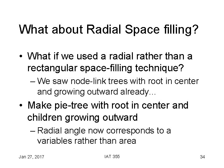 What about Radial Space filling? • What if we used a radial rather than