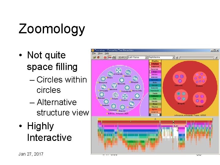 Zoomology • Not quite space filling – Circles within circles – Alternative structure view