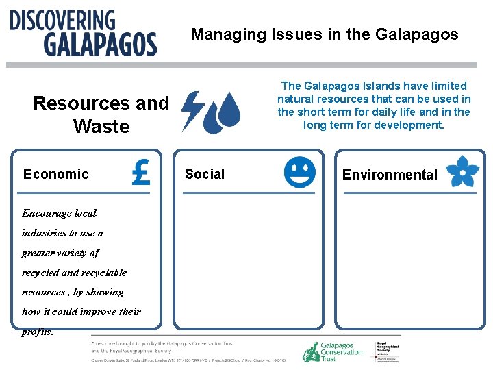 Managing Issues in the Galapagos The Galapagos Islands have limited natural resources that can Managing Issues in the Galapagos The Galapagos Islands have limited natural resources that can