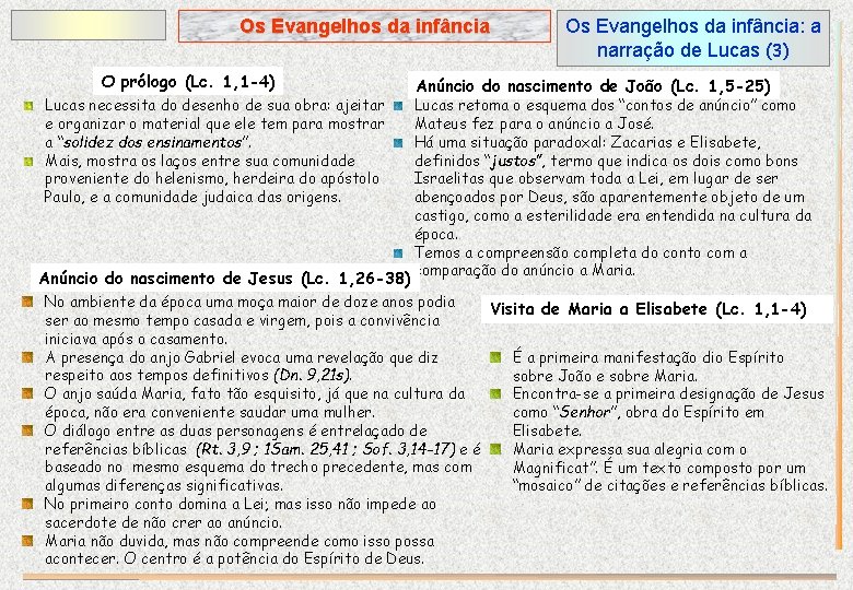 Os Evangelhos da infância O prólogo (Lc. 1, 1 -4) Lucas necessita do desenho