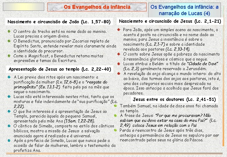 Os Evangelhos da infância Nascimento e circuncisão de João (Lc. 1, 57 -80) O