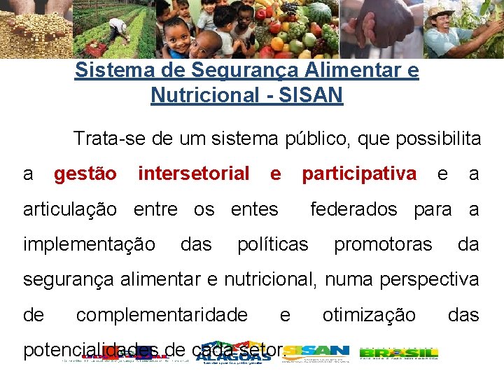 Sistema de Segurança Alimentar e Nutricional - SISAN Trata-se de um sistema público, que