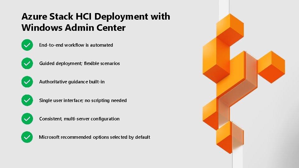 Azure Stack HCI Deployment with Windows Admin Center End-to-end workflow is automated Guided deployment;