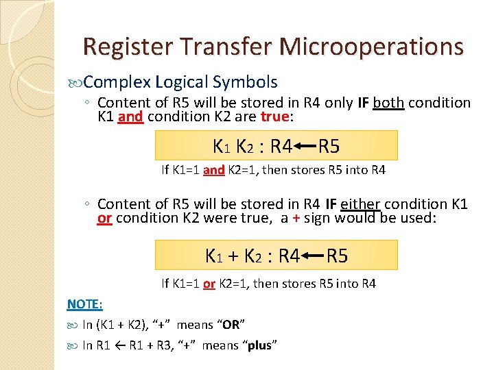 Register Transfer Microoperations Complex Logical Symbols ◦ Content of R 5 will be stored