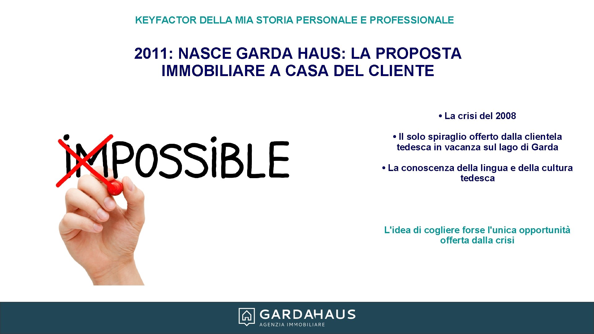 KEYFACTOR DELLA MIA STORIA PERSONALE E PROFESSIONALE 2011: NASCE GARDA HAUS: LA PROPOSTA IMMOBILIARE