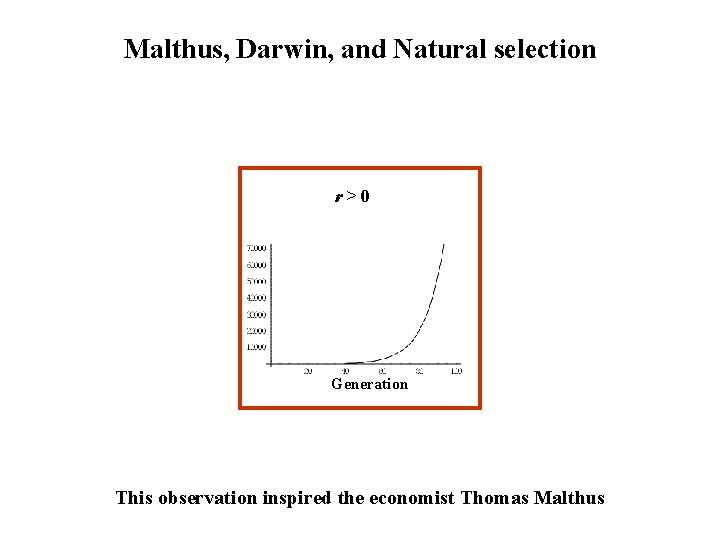 Malthus, Darwin, and Natural selection r>0 Generation This observation inspired the economist Thomas Malthus Malthus, Darwin, and Natural selection r>0 Generation This observation inspired the economist Thomas Malthus